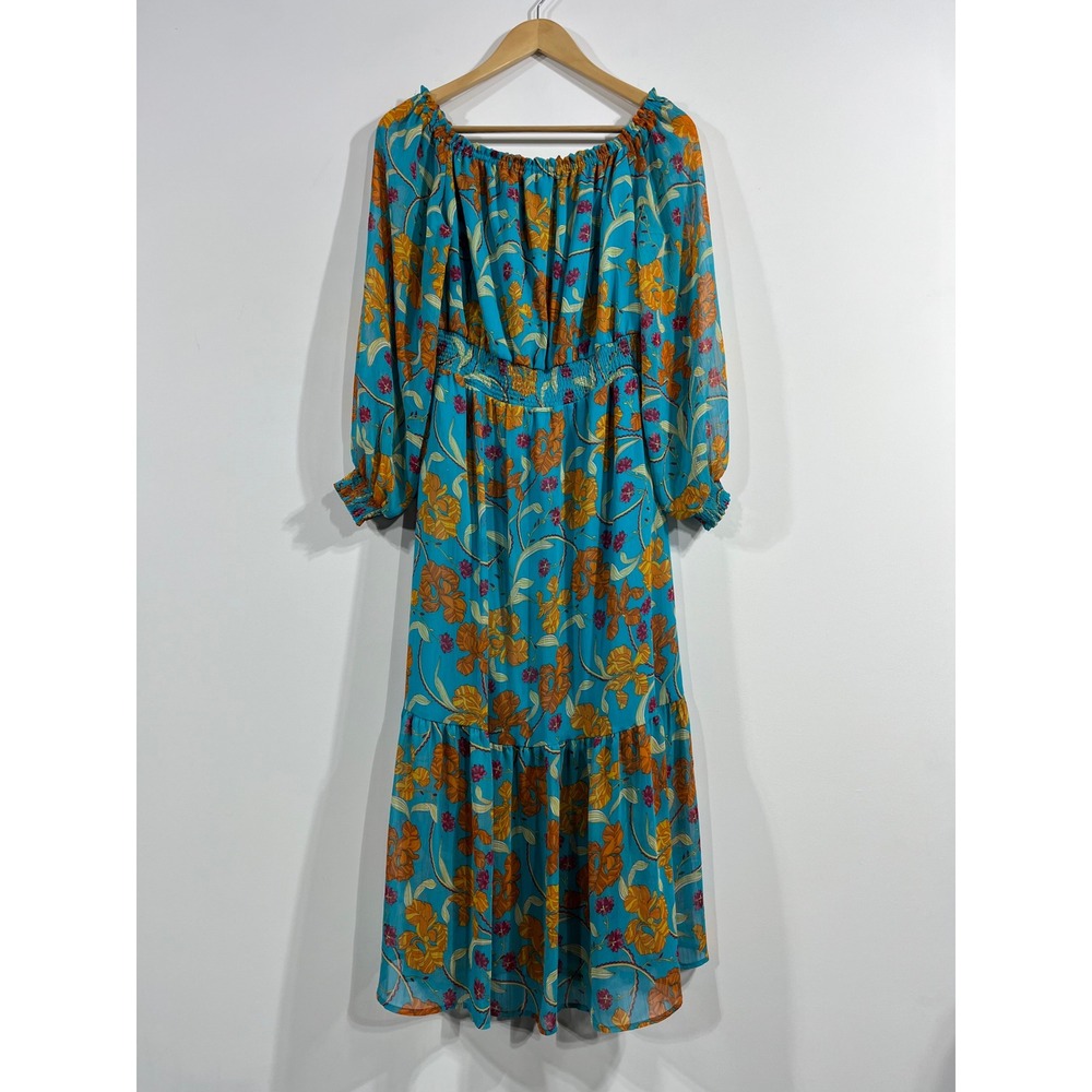 Sofia Vergara Floral Tiered Preppy Boho Retro Maxi Dress Women Small Cottagecore